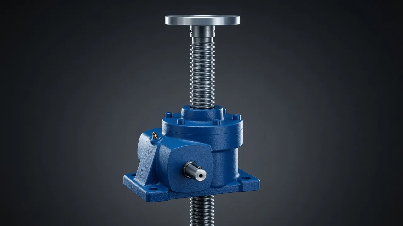 Worm-driven screw jack on theatre stage lift mechanism